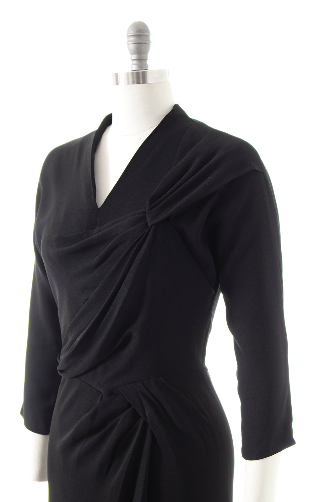 1940s DOROTHY O'HARA Black Rayon Draped Wiggle Dress | small