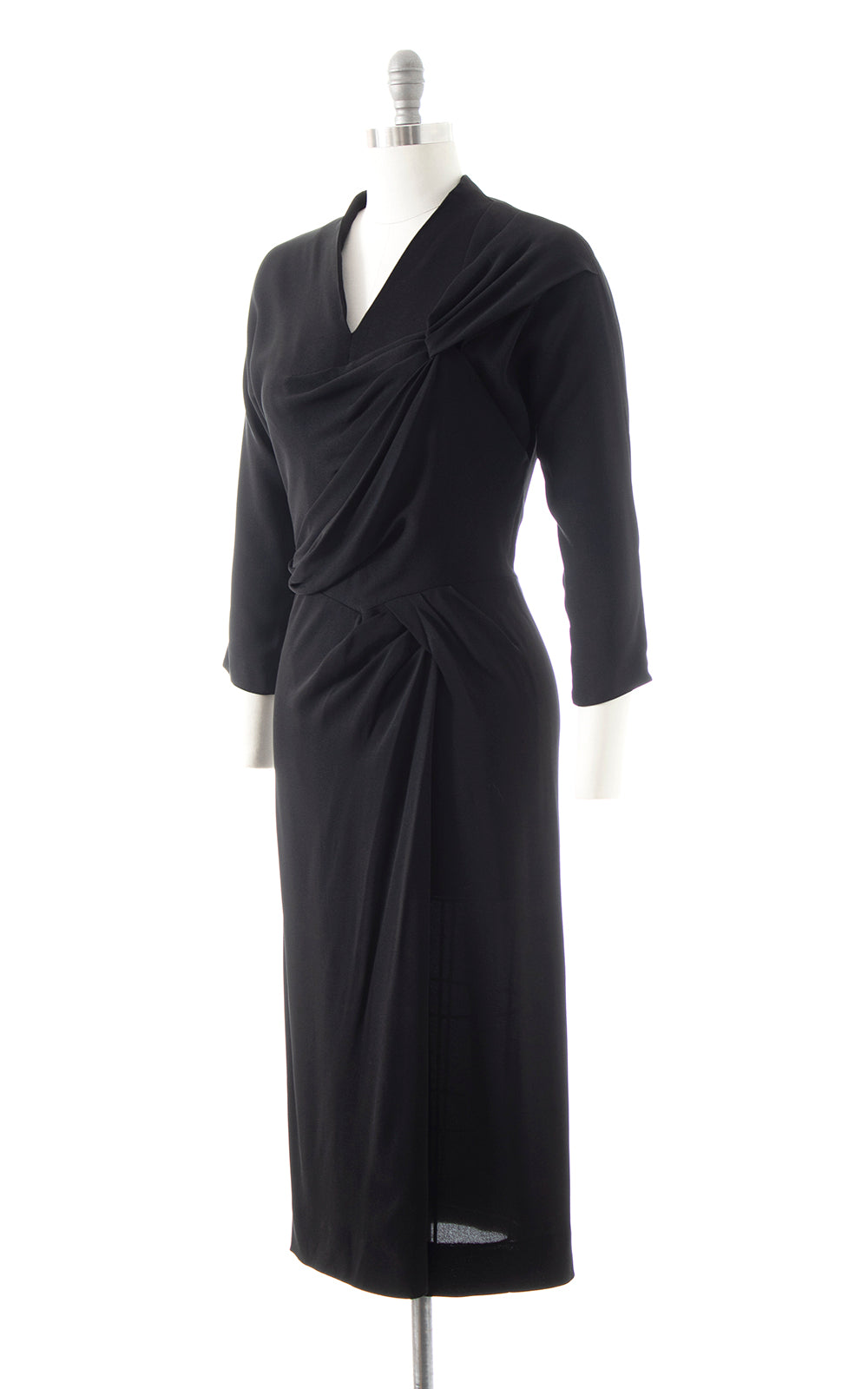1940s DOROTHY O'HARA Black Rayon Draped Wiggle Dress | small