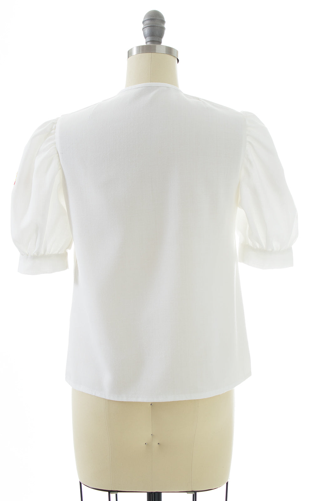 1970s Floral Embroidered Puff Sleeve Peasant Top | x-small/small