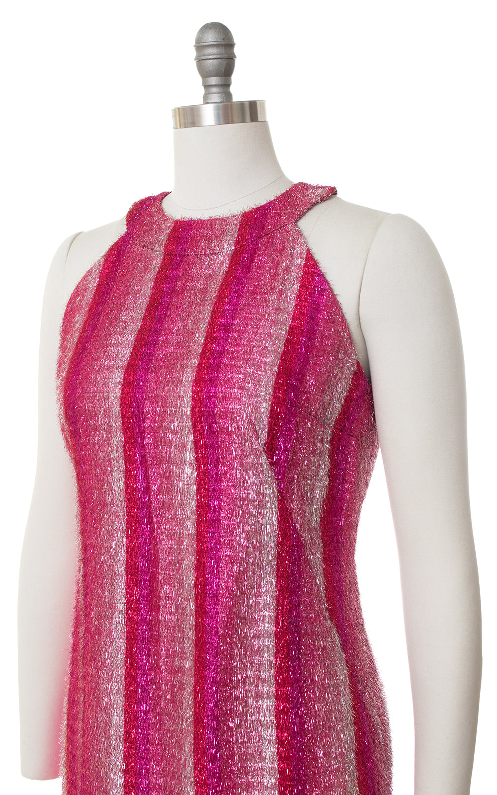 1960s Eyelash Tinsel Striped Party Dress