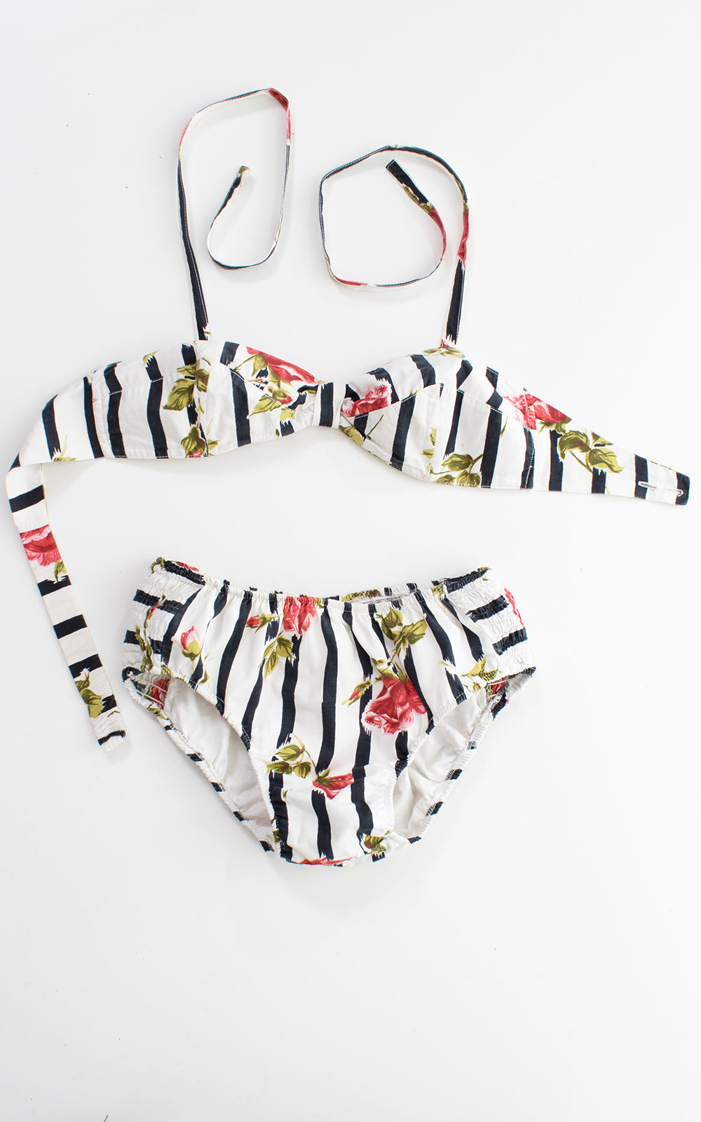 1950s Rose Striped Cotton Bikini