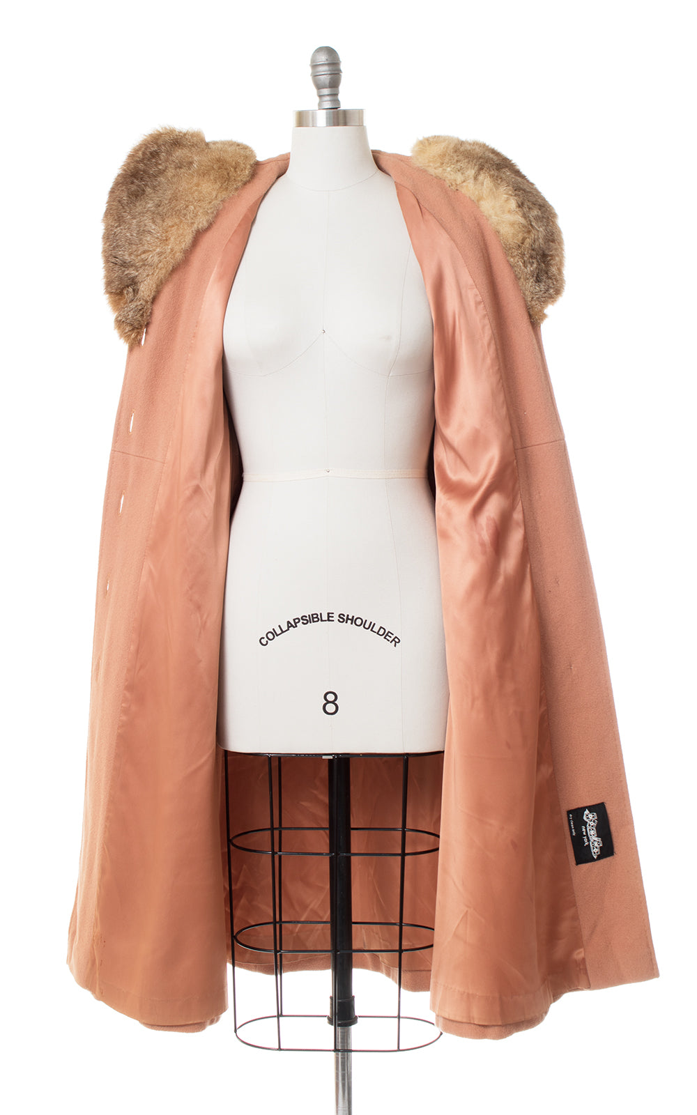 1970s Fur Hooded Dusty Rose Wool Princess Coat