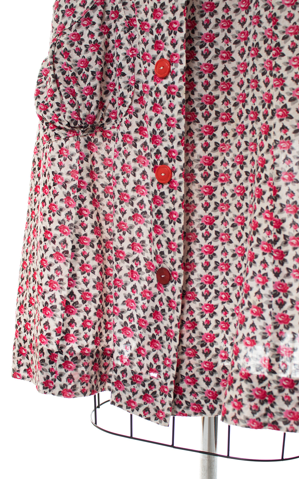 1940s Rose Print Cotton Shirtwaist Sundress
