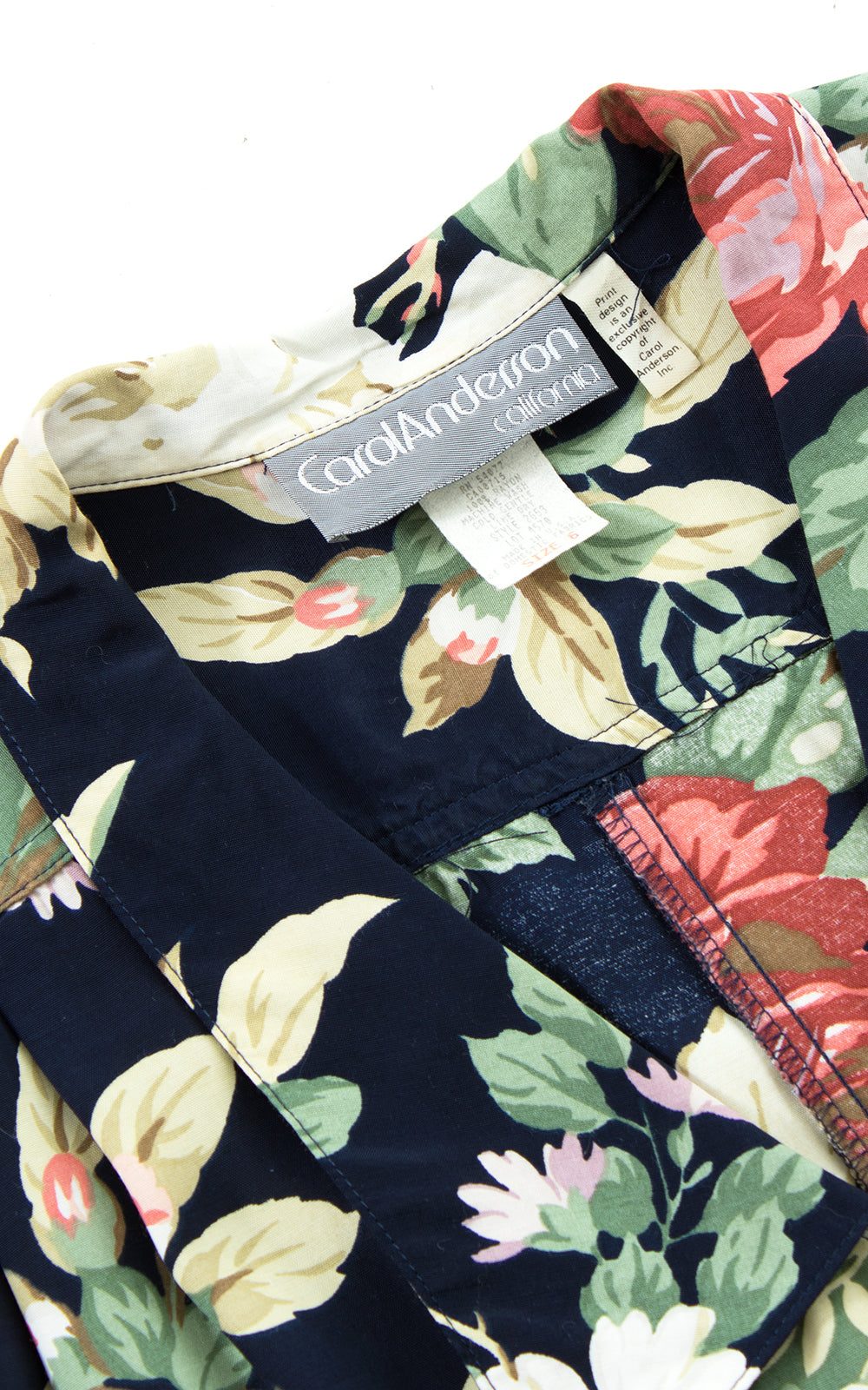 1980s Carol Anderson Rose Print Rayon Shirt Dress with Pockets