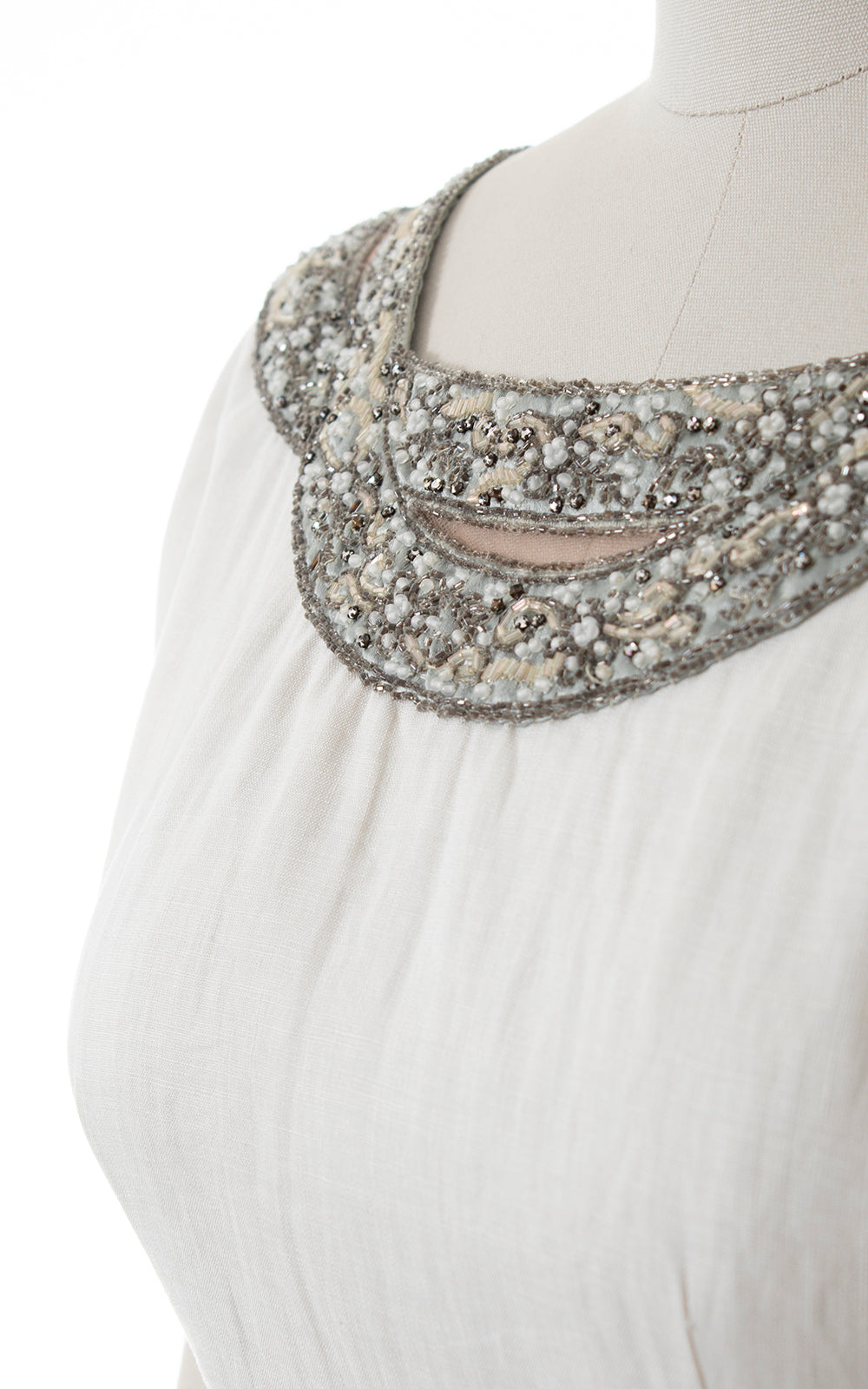 1960s Beaded Rhinestone Linen Wiggle Dress | medium