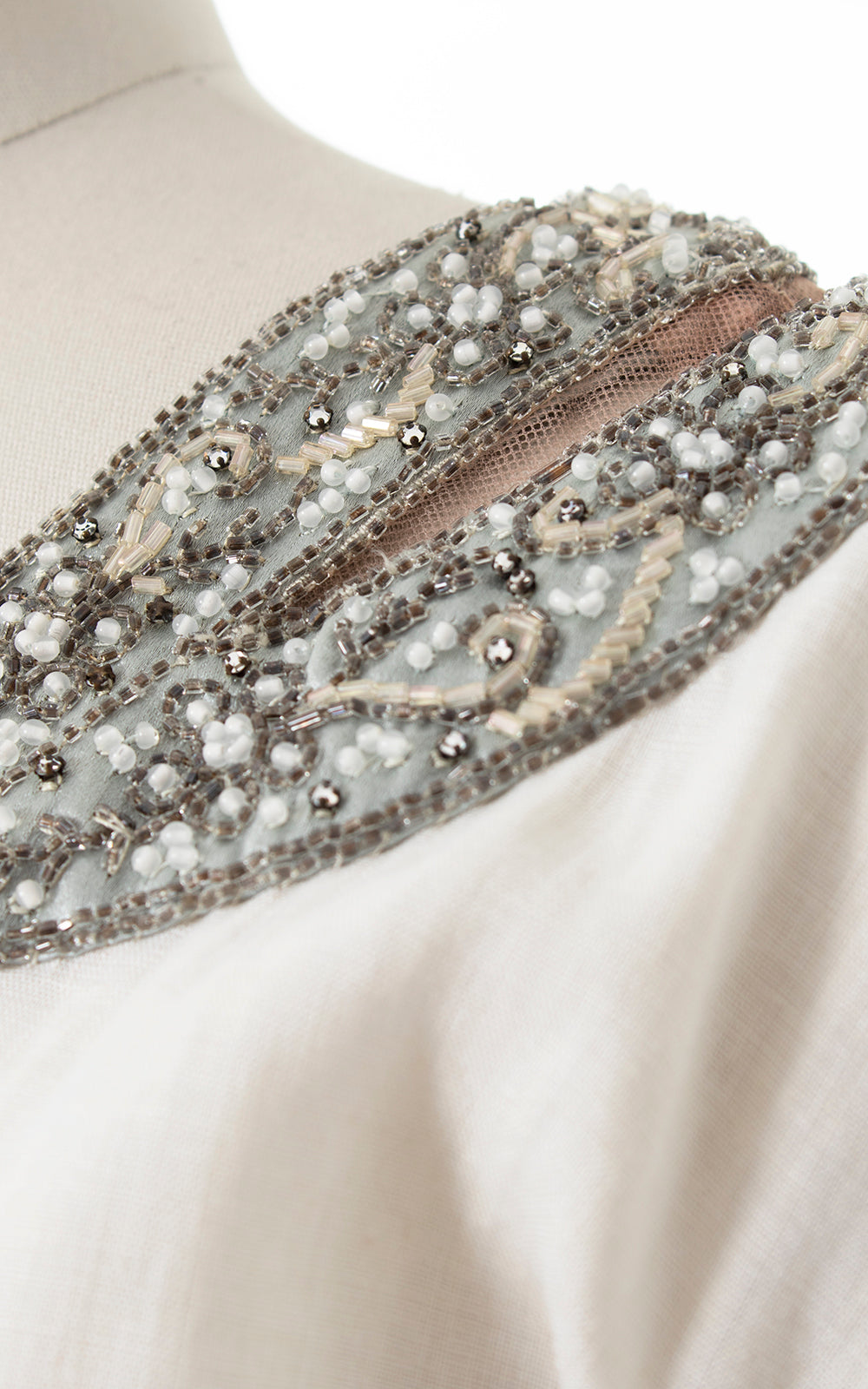 1960s Beaded Rhinestone Linen Wiggle Dress | medium