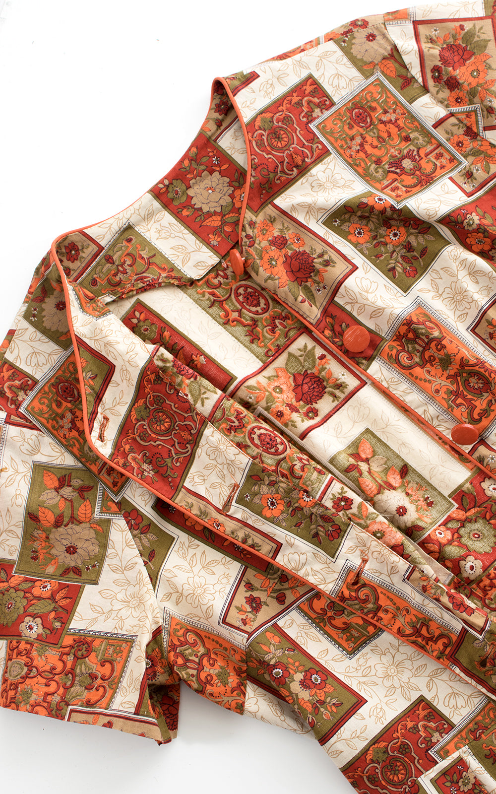 1960s Floral Geometric Cotton Shirtwaist Dress