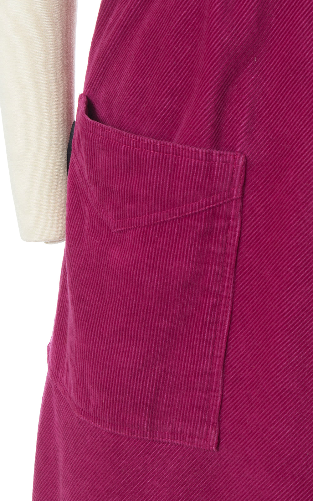 1970s Magenta Corduroy Shirtwaist Dress with Pockets