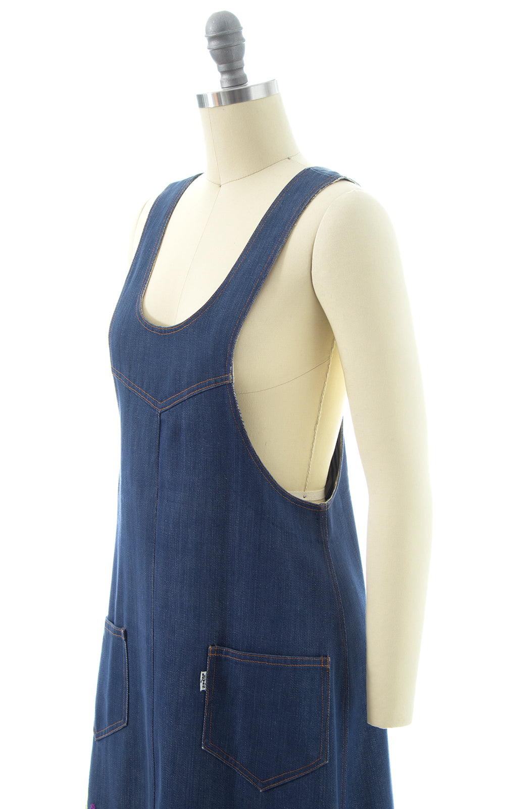 1970s Levi's Embroidered Denim Overalls Dress