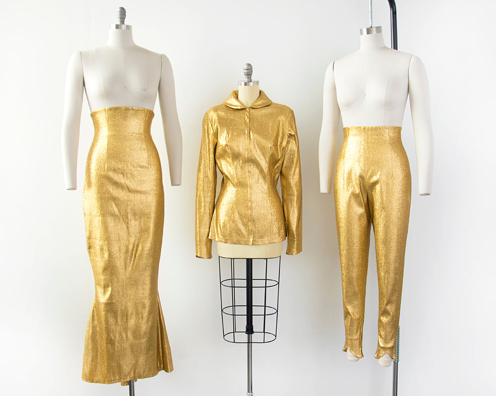 Birthday Life Vintage 1950s Metallic Gold Lamé Cigarette Pants | Small