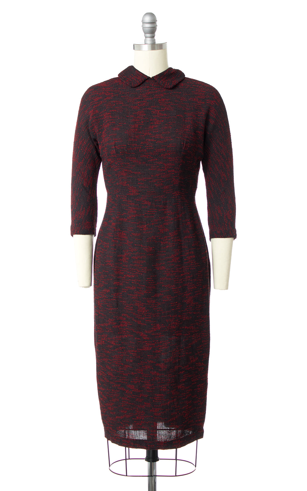 1950s Striated Red Black Wiggle Dress