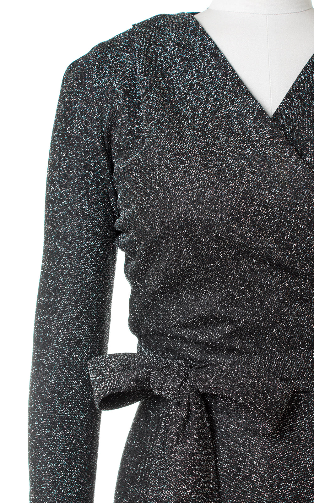 1970s Metallic Silver Lurex Wide Leg Jumpsuit