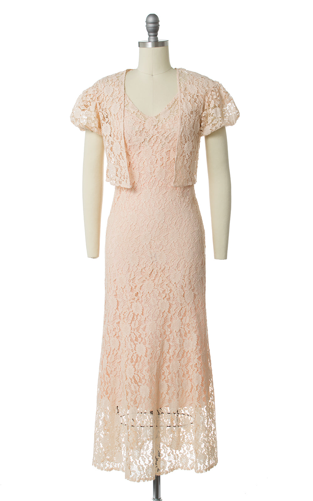 1930s Peach Lace Wedding Dress Set | x-small 1930s Peach Lace Wedding Dress Set | x-small