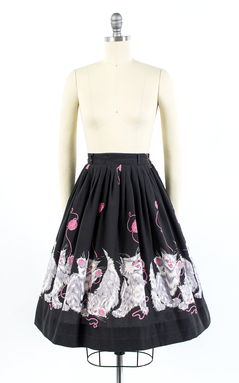 1950s Psycho Kitties Cat Novelty Border Print Skirt | small