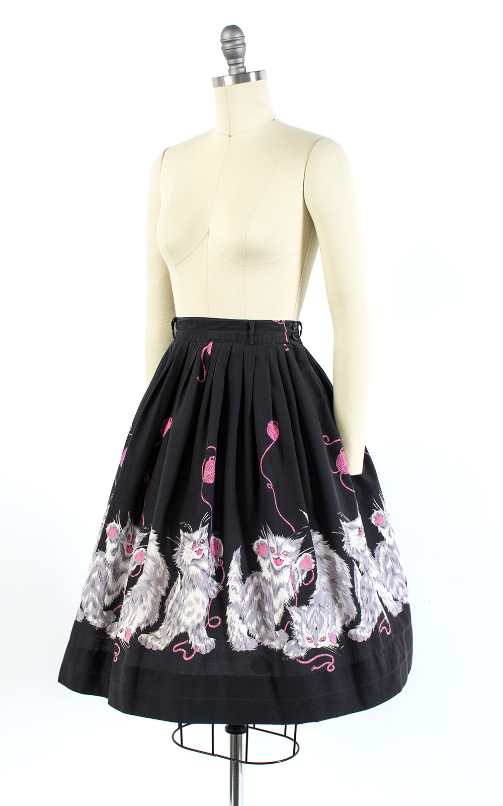 1950s Psycho Kitties Cat Novelty Border Print Skirt | small