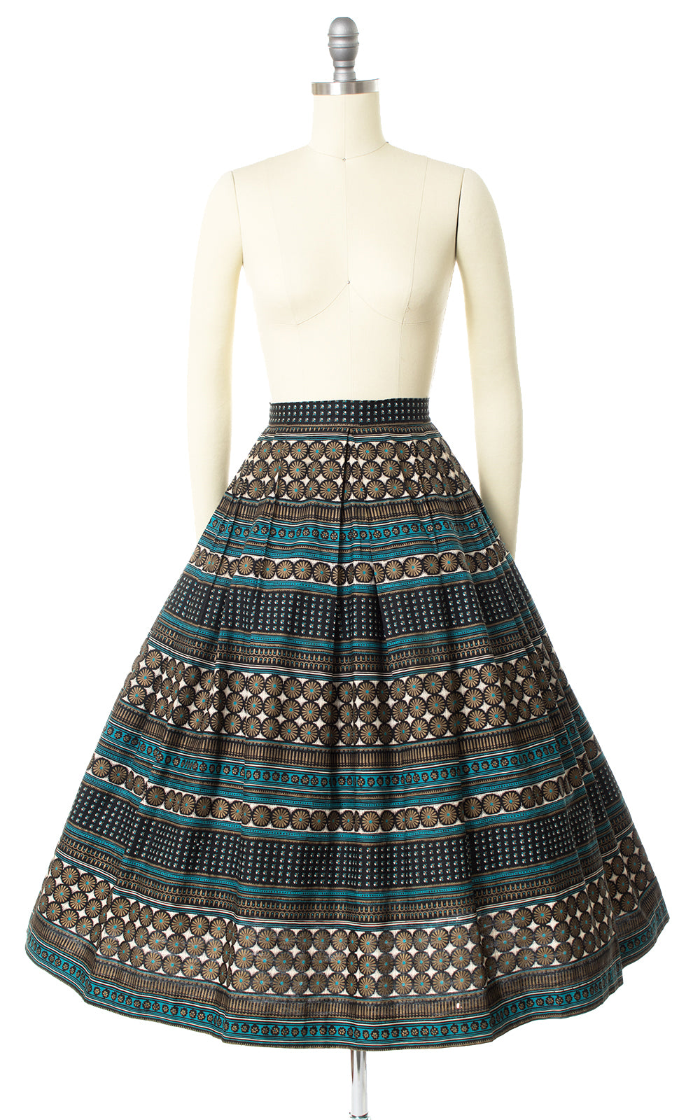 1950s Metallic Gold Striped Geometric Skirt