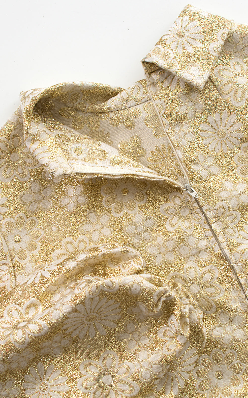 1960s Metallic Floral Brocade Bishop Sleeve Blouse