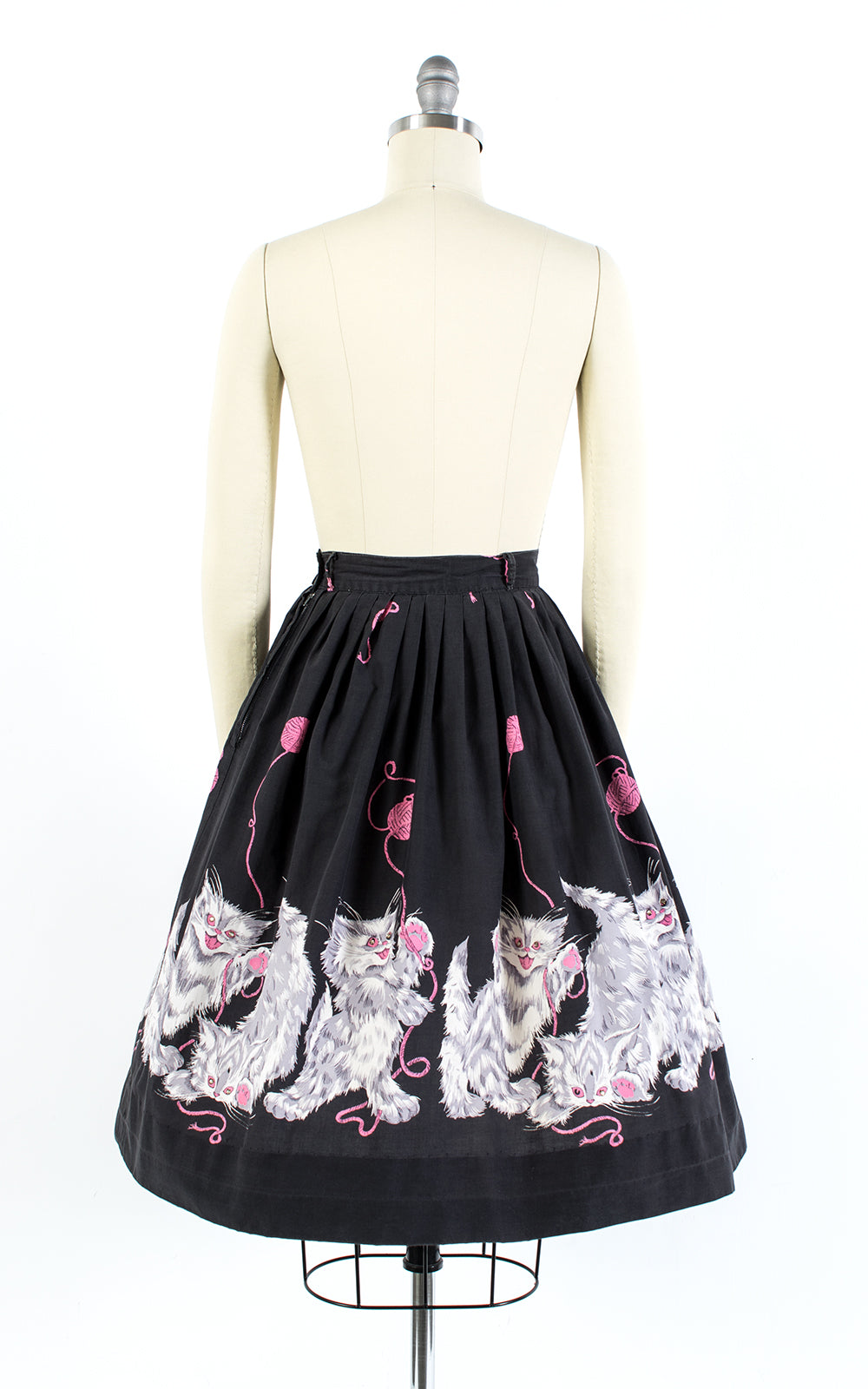 1950s Psycho Kitties Cat Novelty Border Print Skirt | small