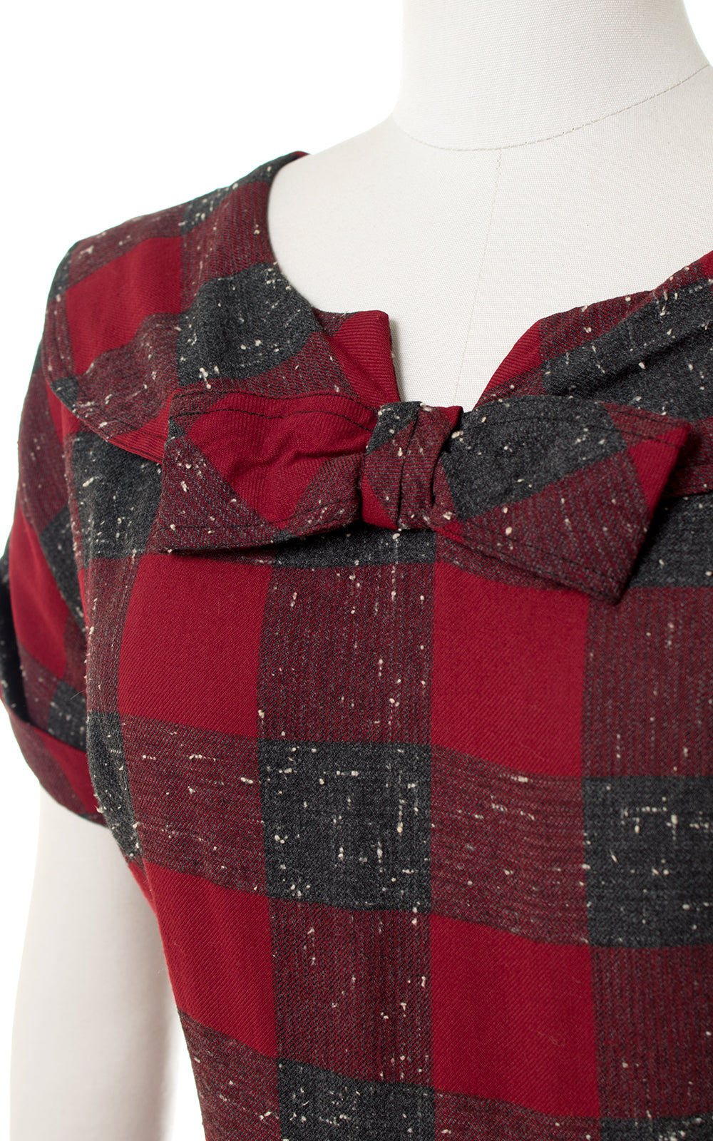 1950s Buffalo Plaid Slubbed Cotton Sheath Dress with Pockets