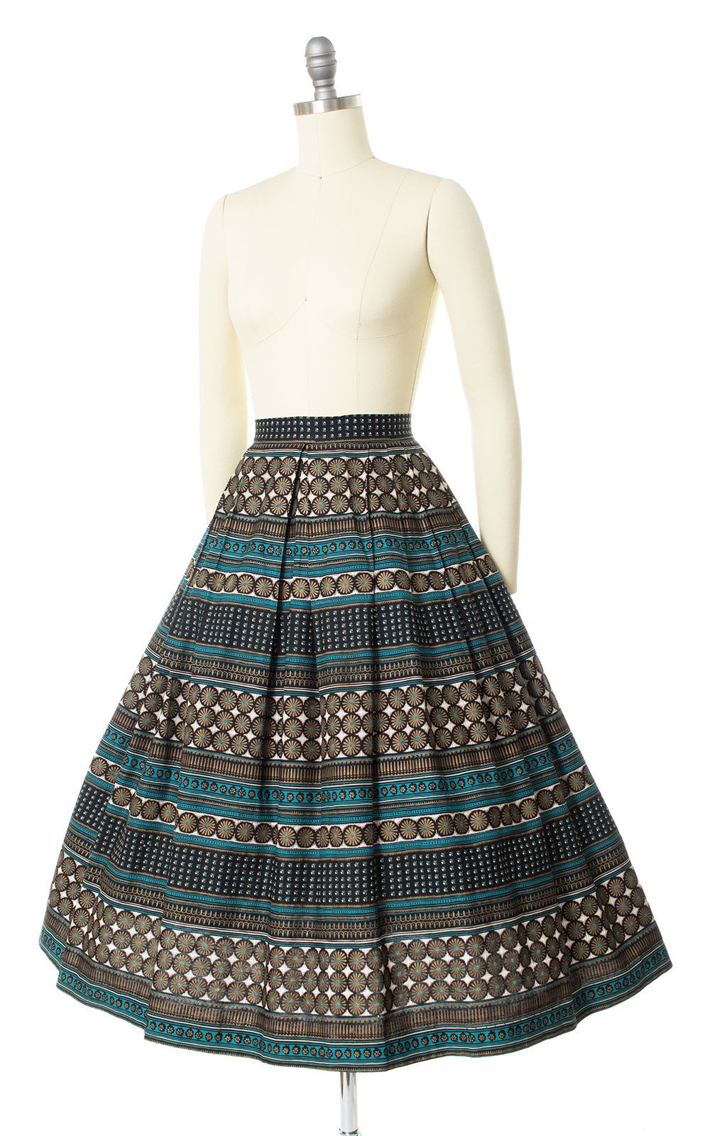 1950s Metallic Gold Striped Geometric Skirt