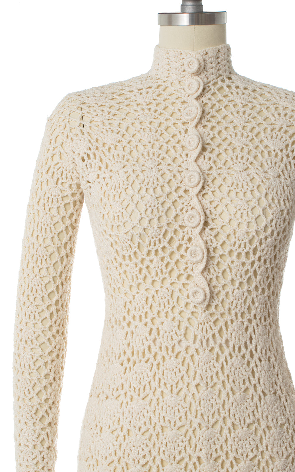 1970s Cream Crochet Dress