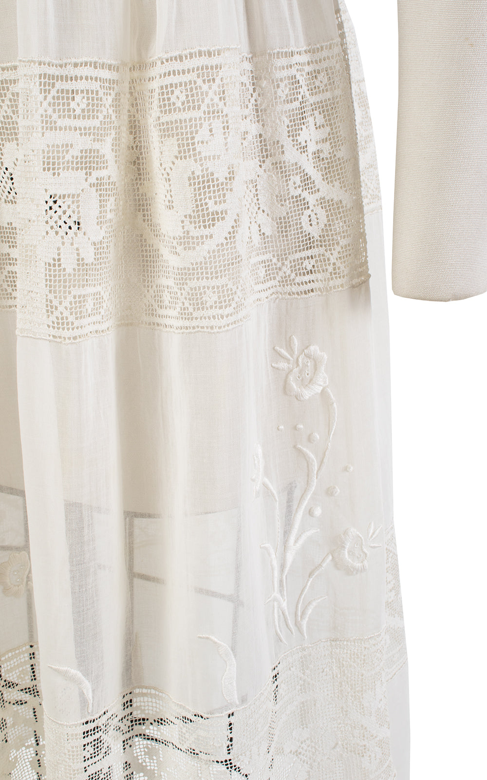 1920s Floral Embroidered Cream Sheer Cotton Voile Sundress