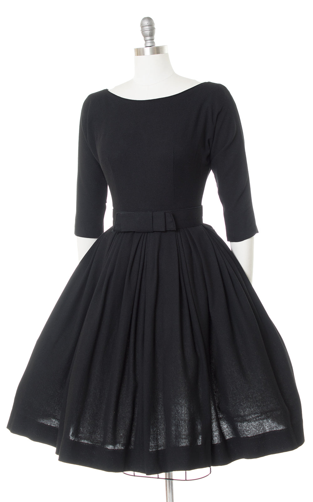1950s Black Wool Low-Cut Back Dress