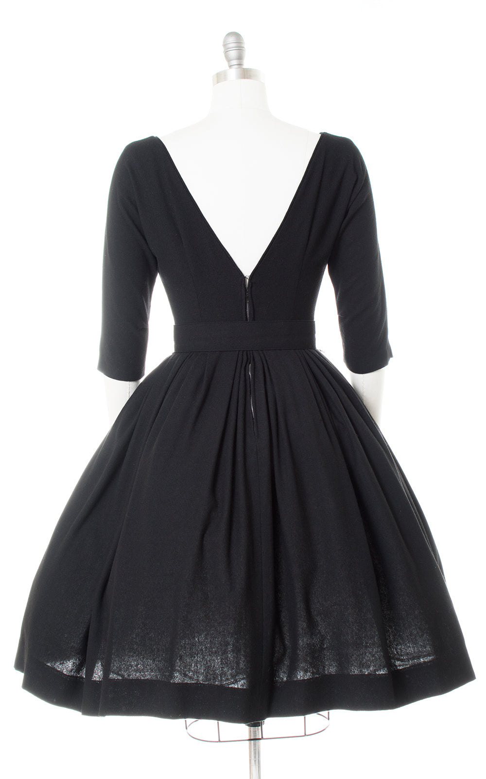 1950s Black Wool Low-Cut Back Dress