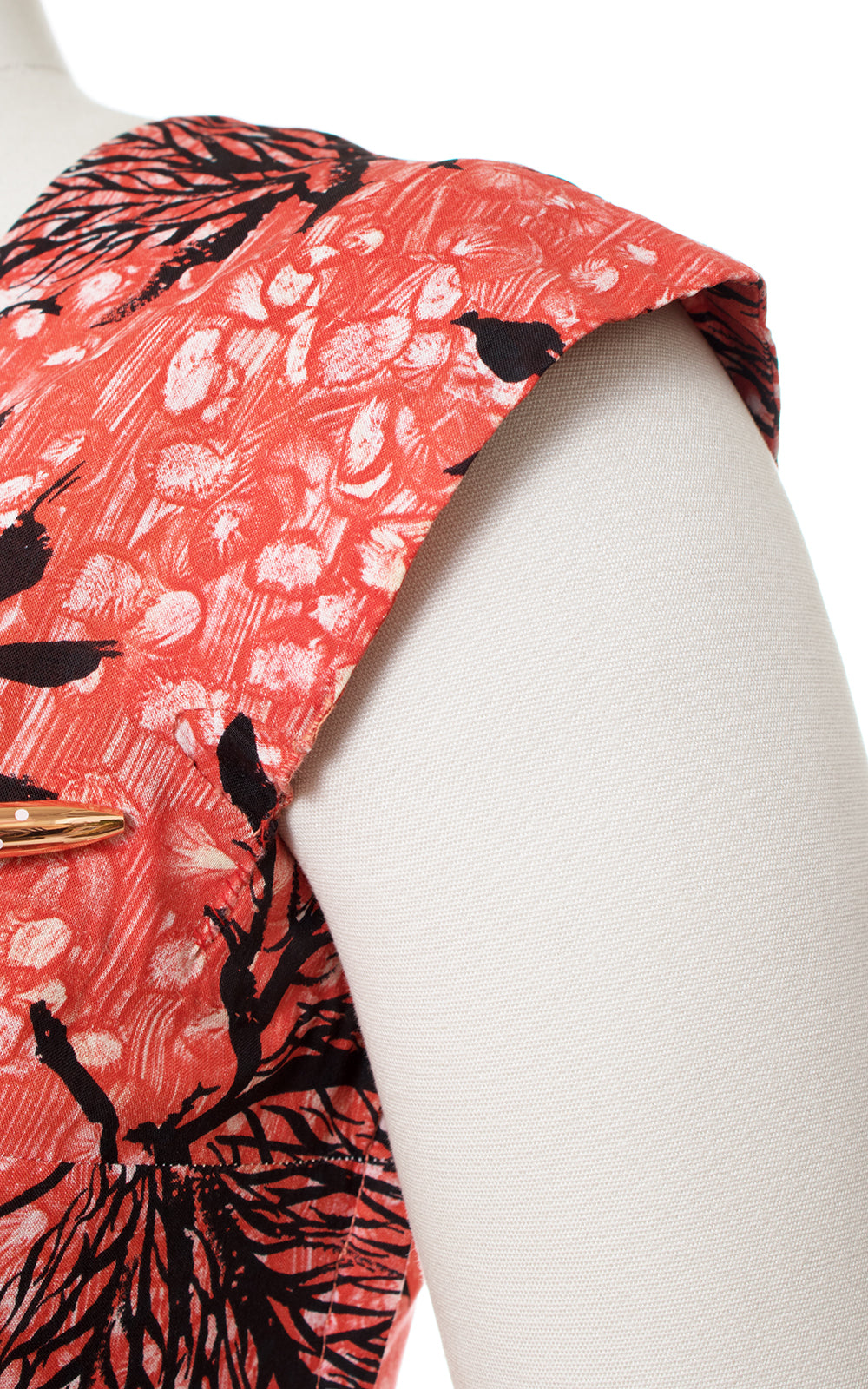 1950s Coral Seaweed Printed Cotton Dress
