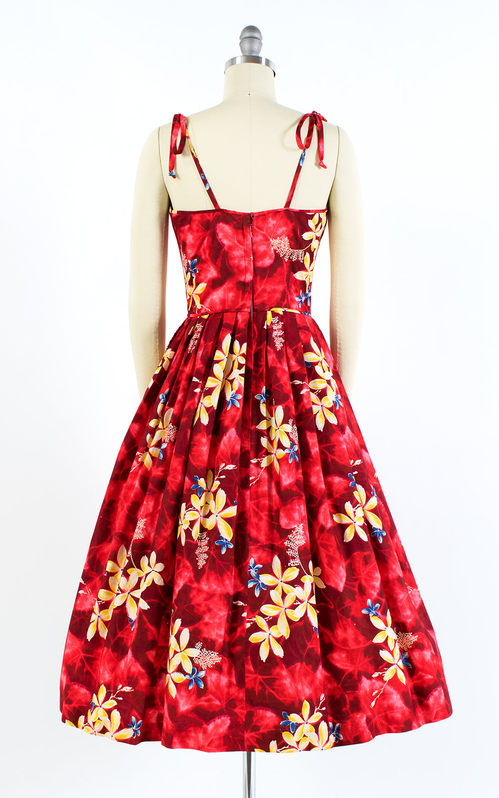 1950s Kamehameha Plumeria Hawaiian Red Cotton Sundress | small