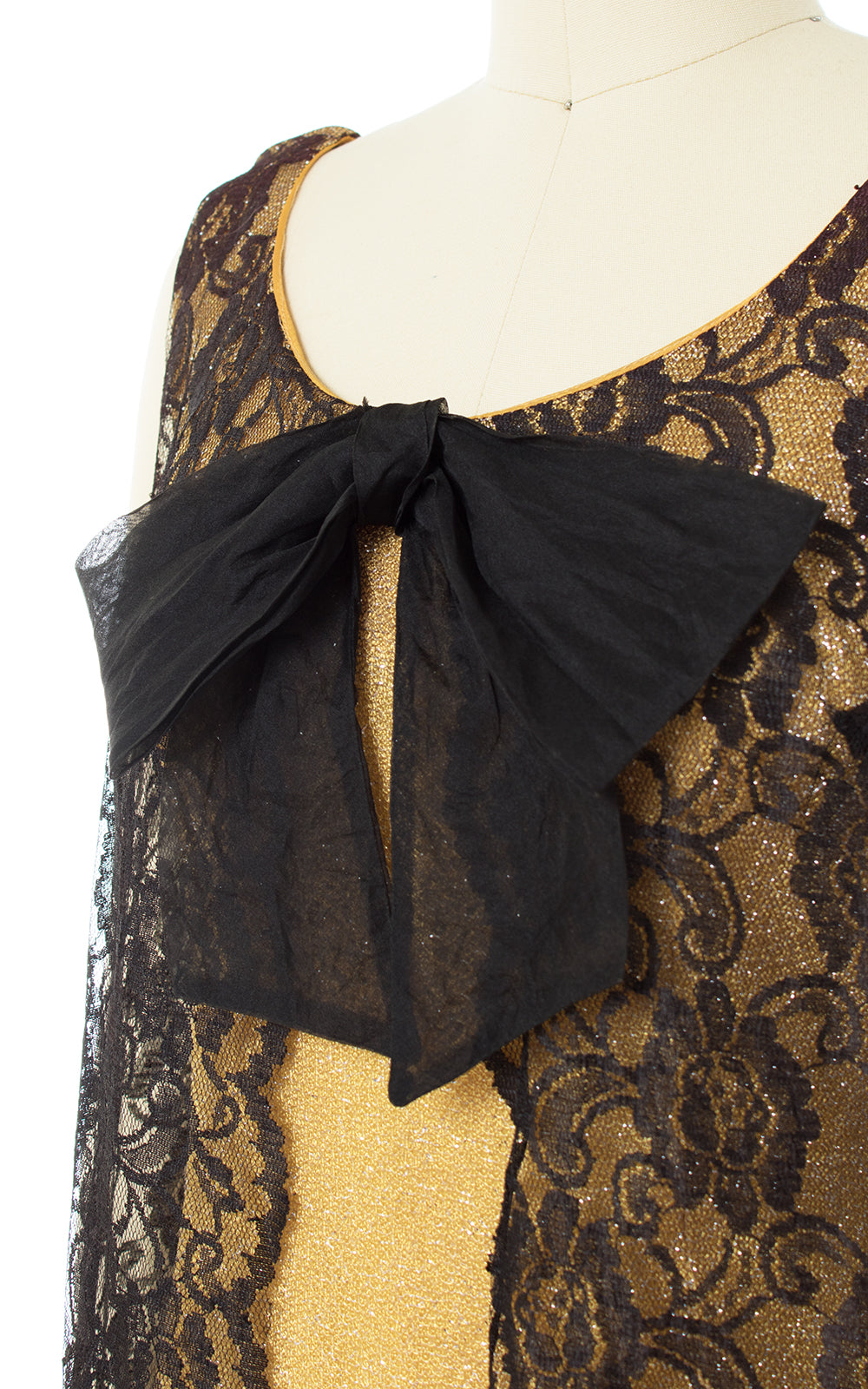 1960s Metallic Gold & Lace Party Dress