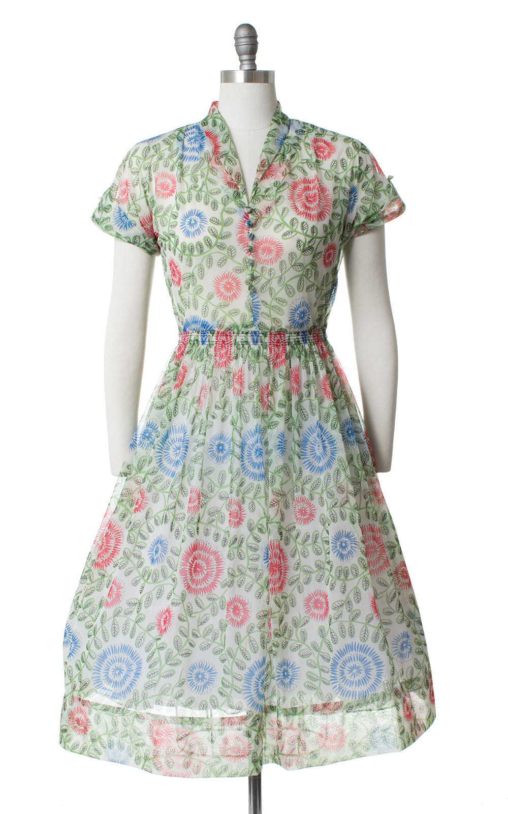 casual 1950s dresses 1950s Sheer Floral Dress