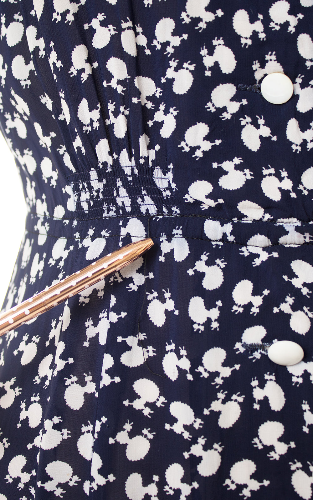 1940s Poodle Novelty Print Rayon Shirtwaist Dress