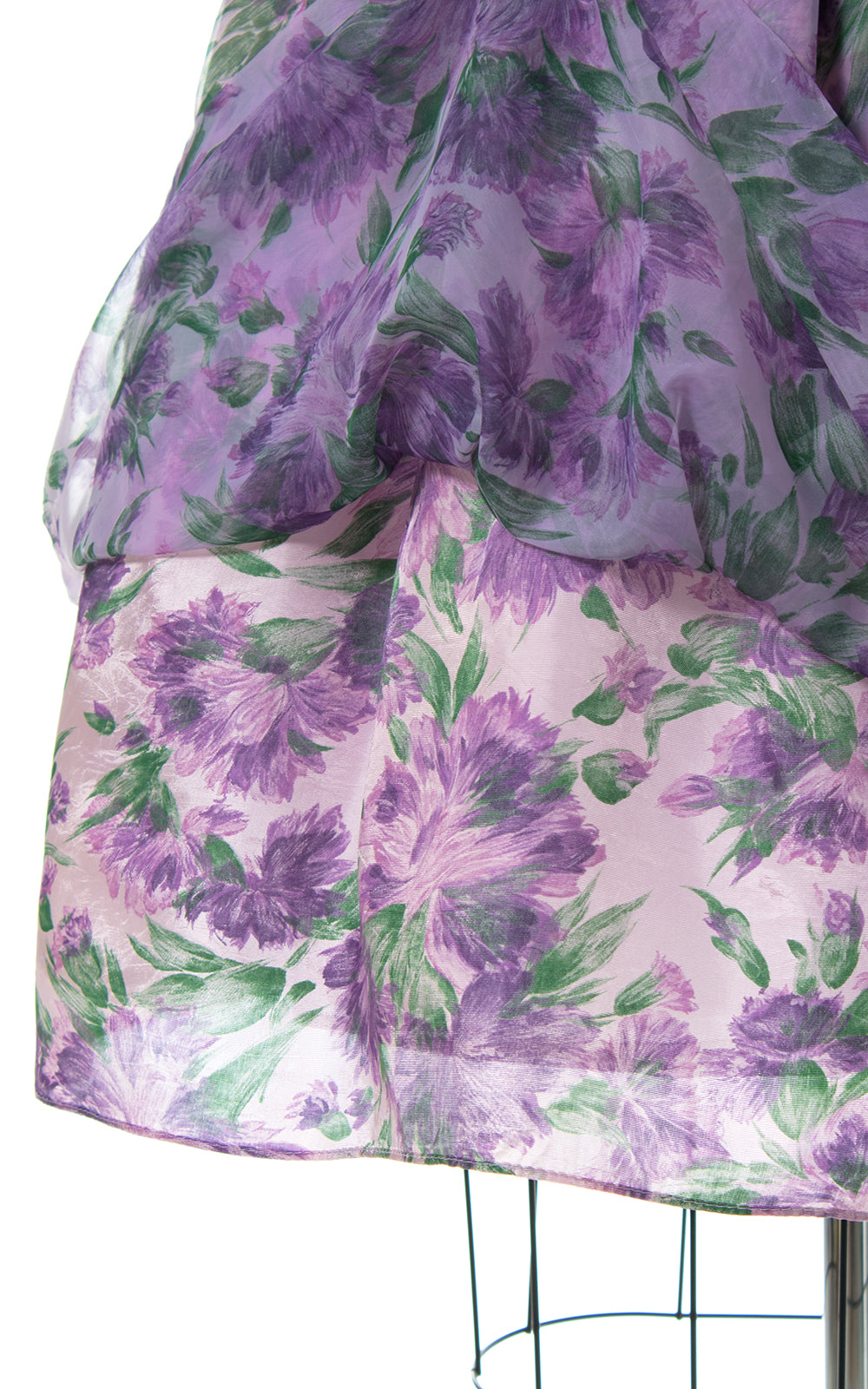 1950s Floral Chiffon Layered Party Dress