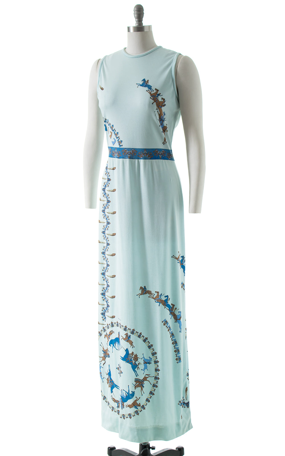 1970s Paganne Novelty Print Maxi Dress + Shawl Set