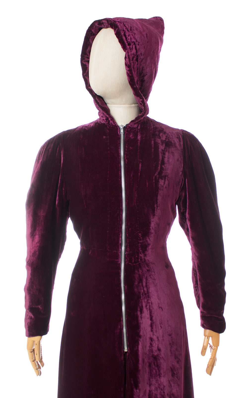 1930s Hooded Purple Silk Velvet Coat