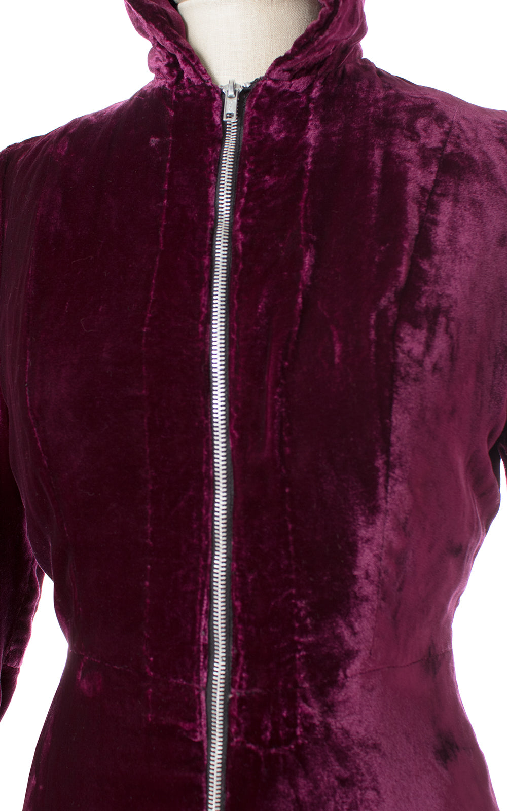 1930s Hooded Purple Silk Velvet Coat
