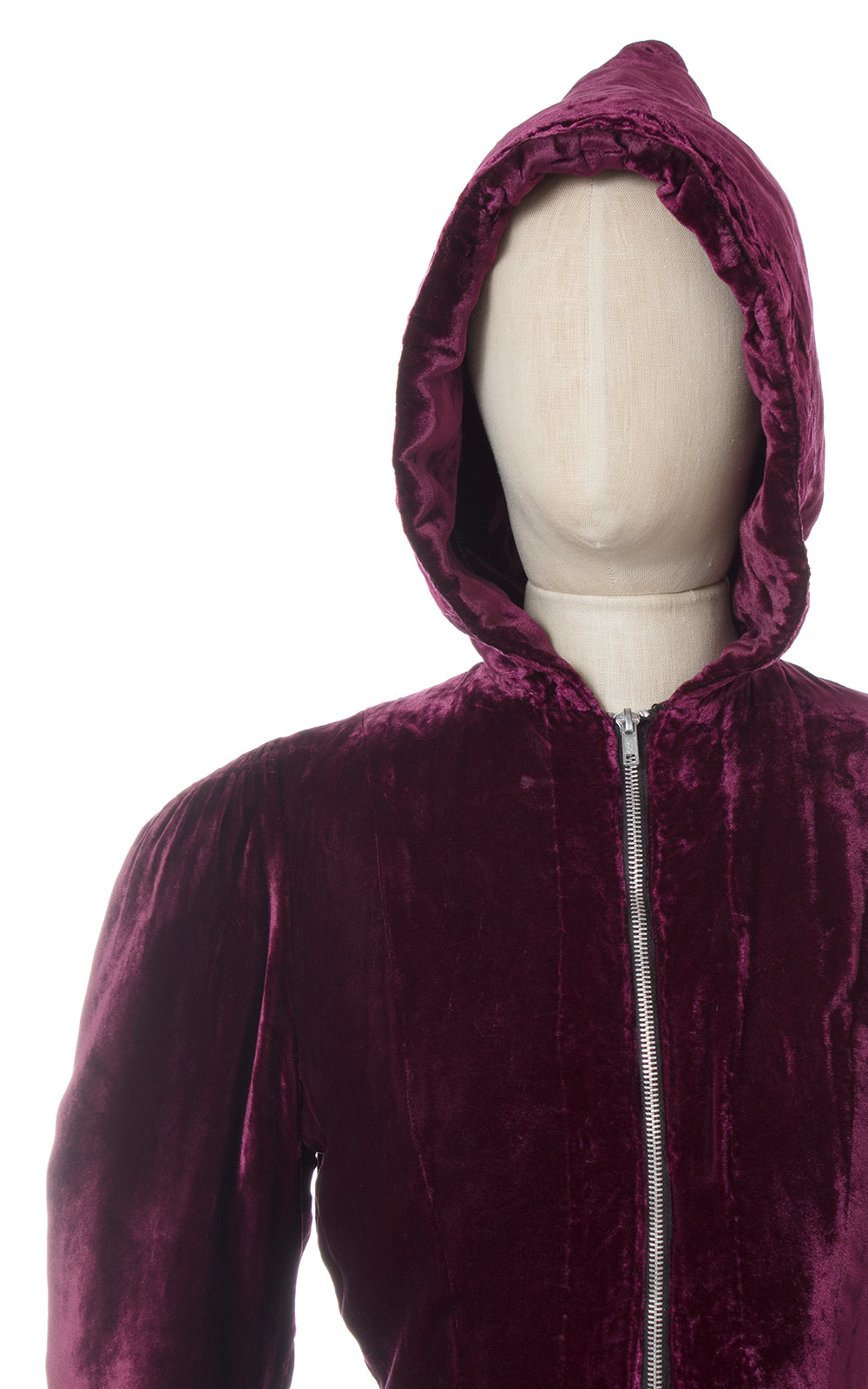 1930s Hooded Purple Silk Velvet Coat