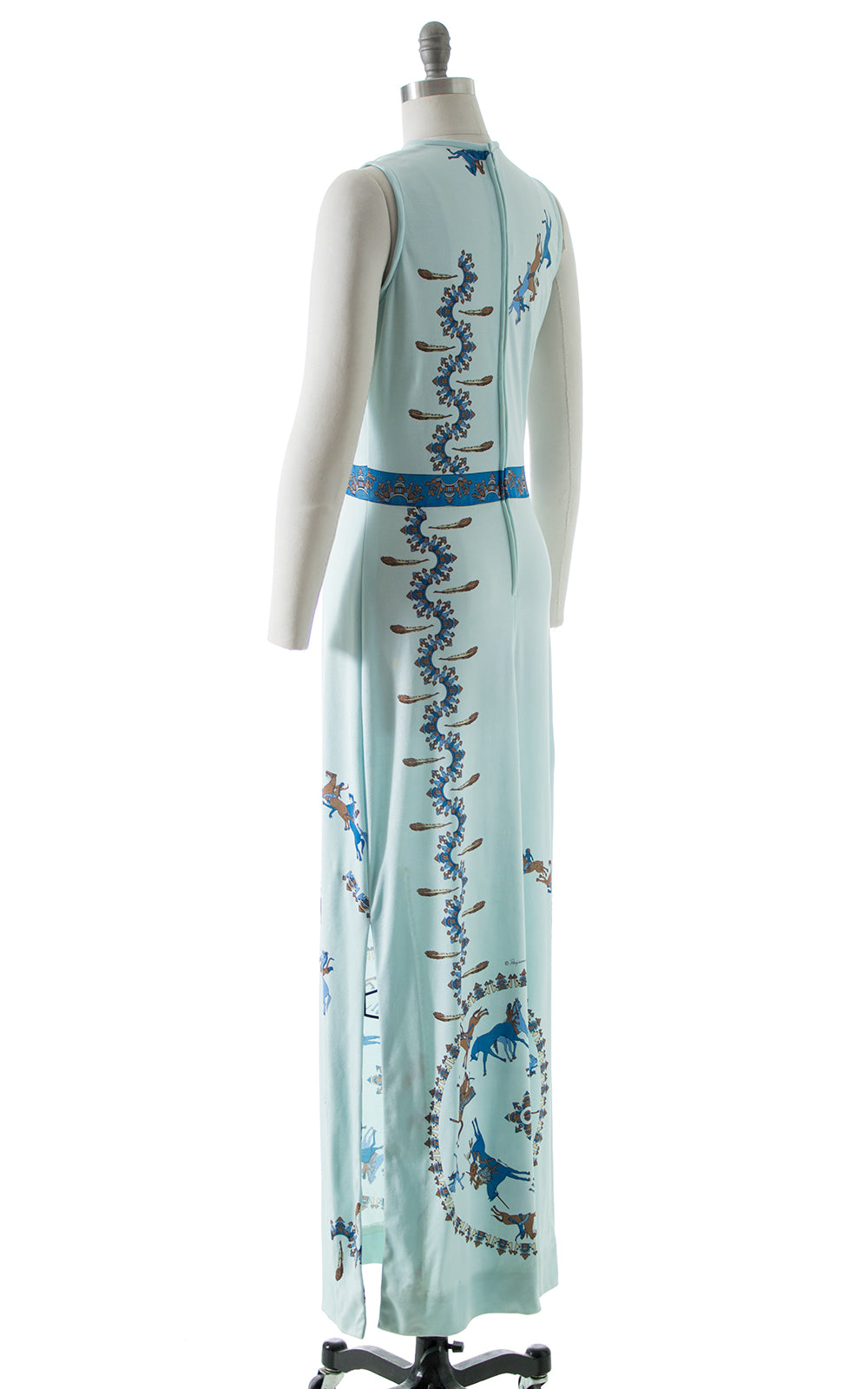 1970s Paganne Novelty Print Maxi Dress + Shawl Set