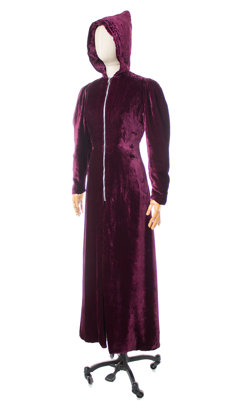 1930s Hooded Purple Silk Velvet Coat