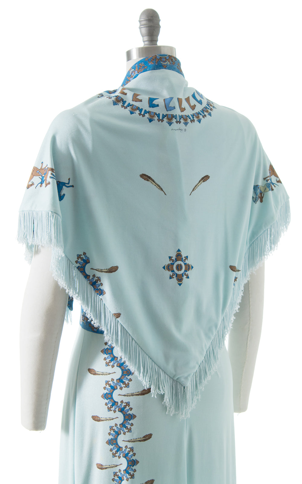 1970s Paganne Novelty Print Maxi Dress + Shawl Set