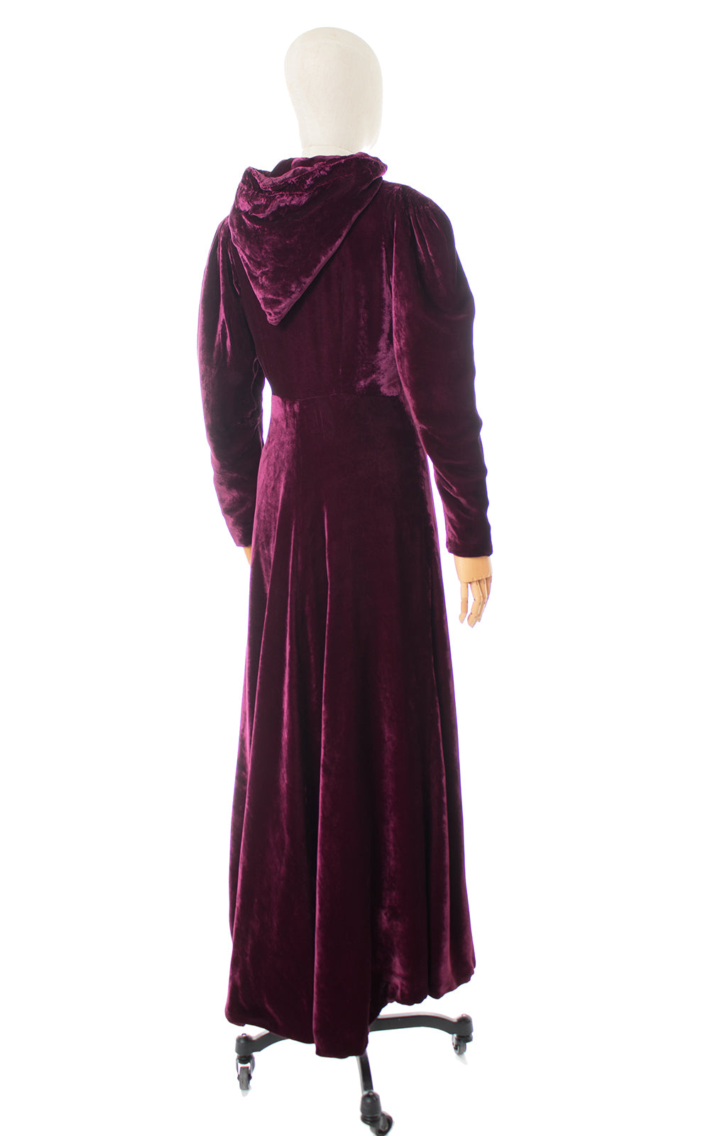 1930s Hooded Purple Silk Velvet Coat