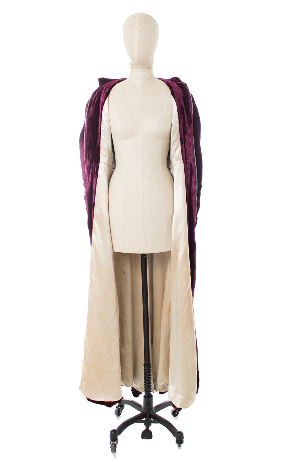 1930s Hooded Purple Silk Velvet Coat