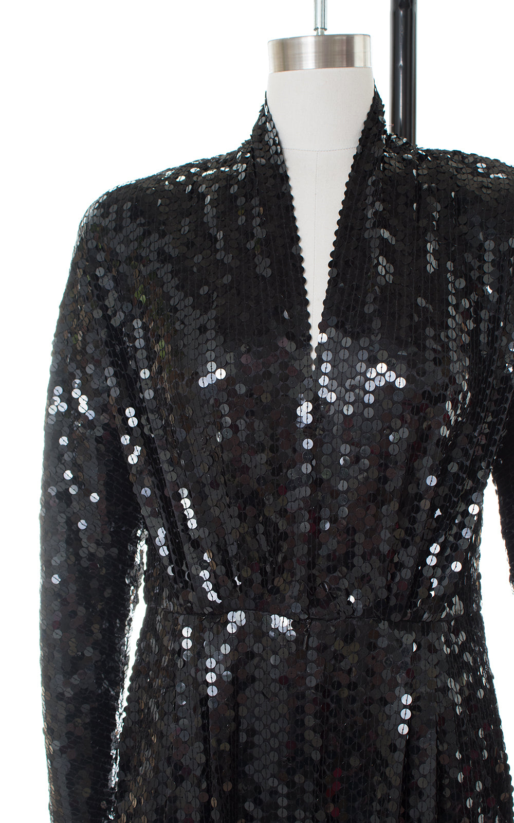 1980s Black Sequin Plunging Jumpsuit
