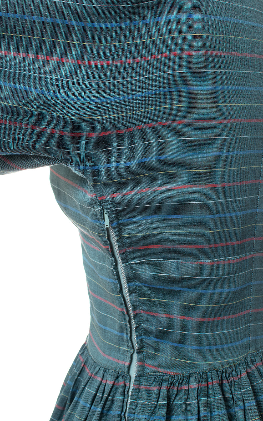 1950s Striped Teal & Pink Day Dress