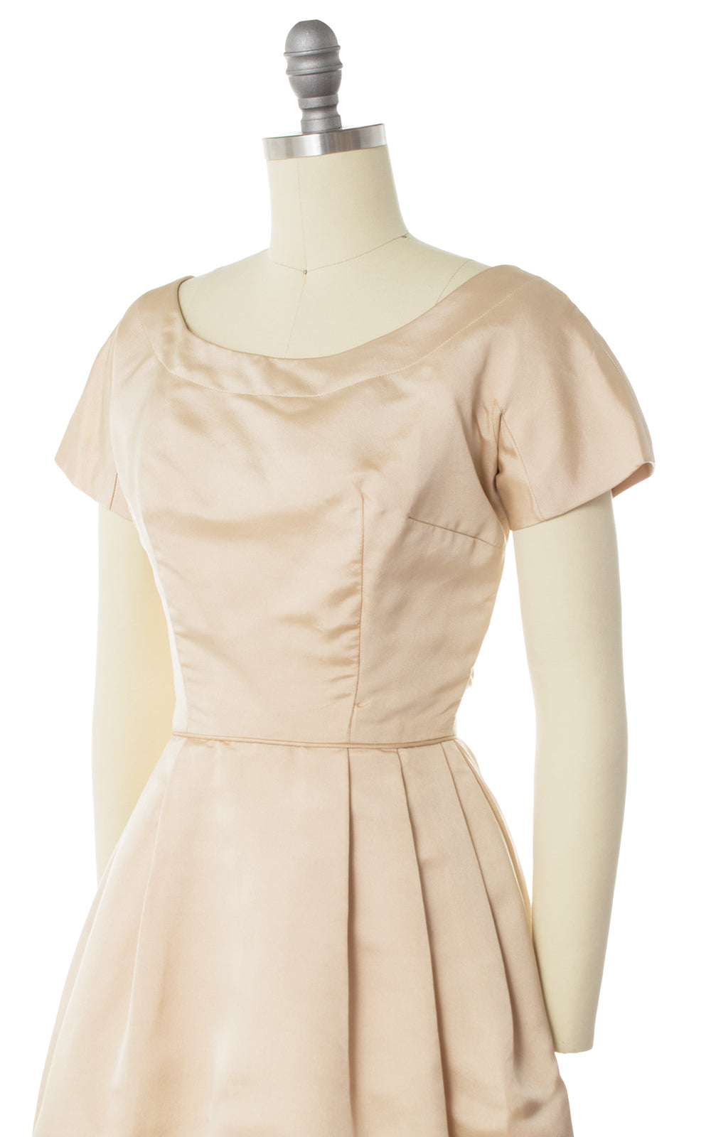 1950s Cream Silk Bow Appliqué Dress