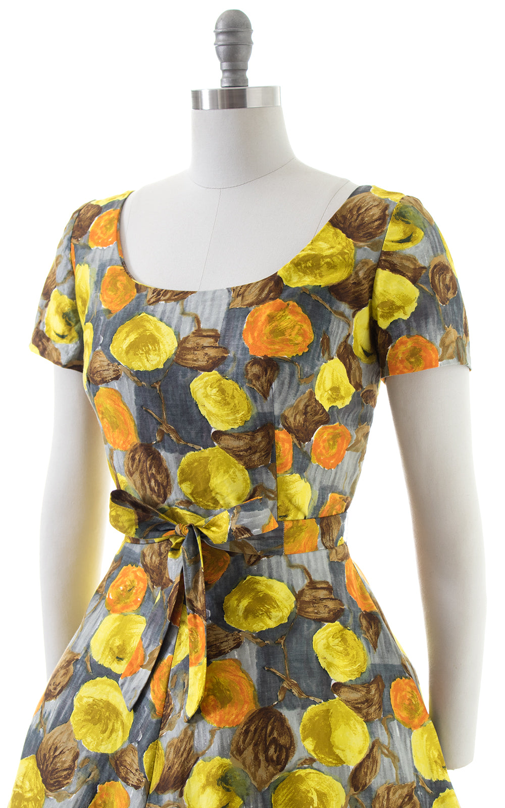 1950s Autumnal Floral Cotton Day Dress