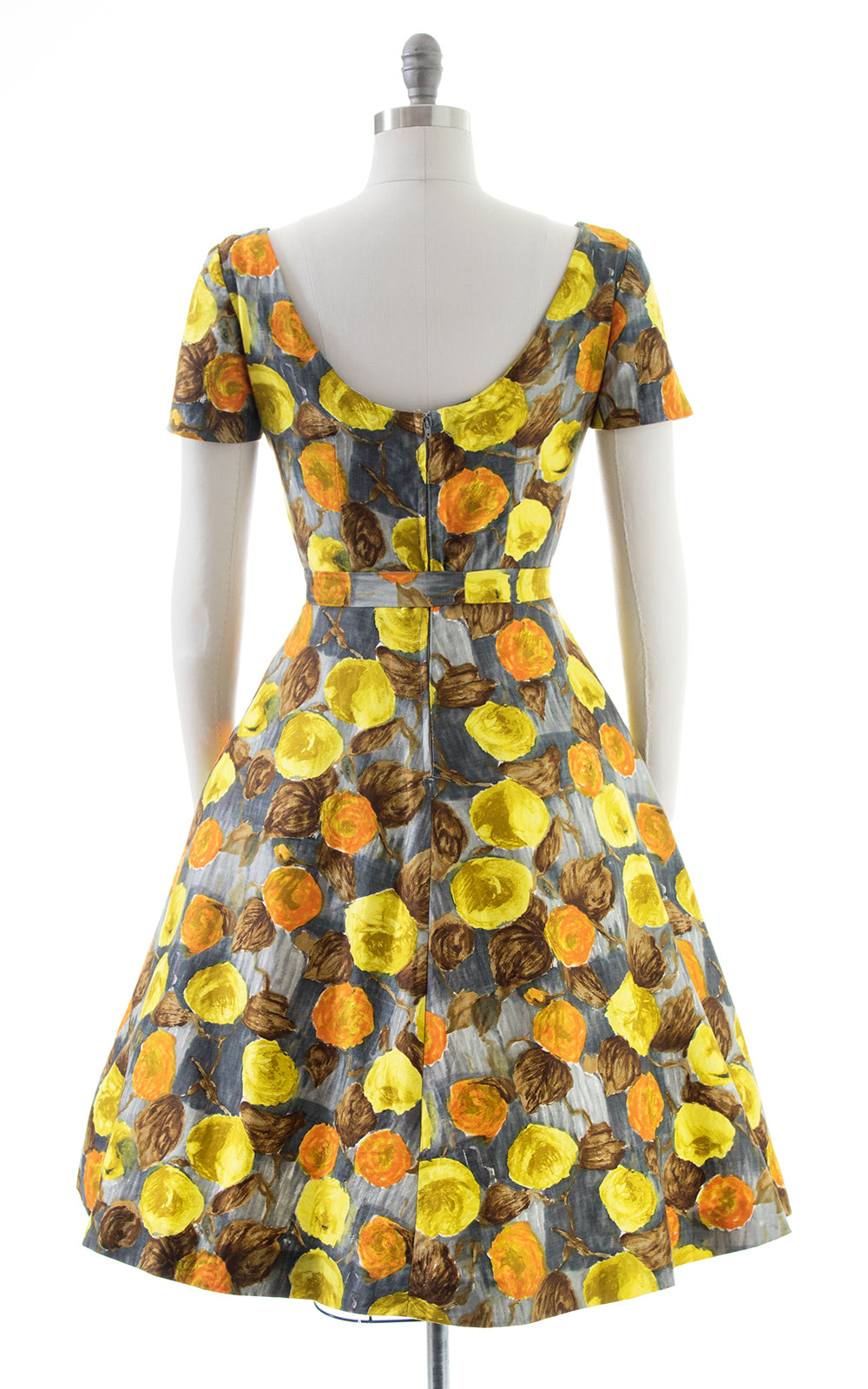 1950s Autumnal Floral Cotton Day Dress