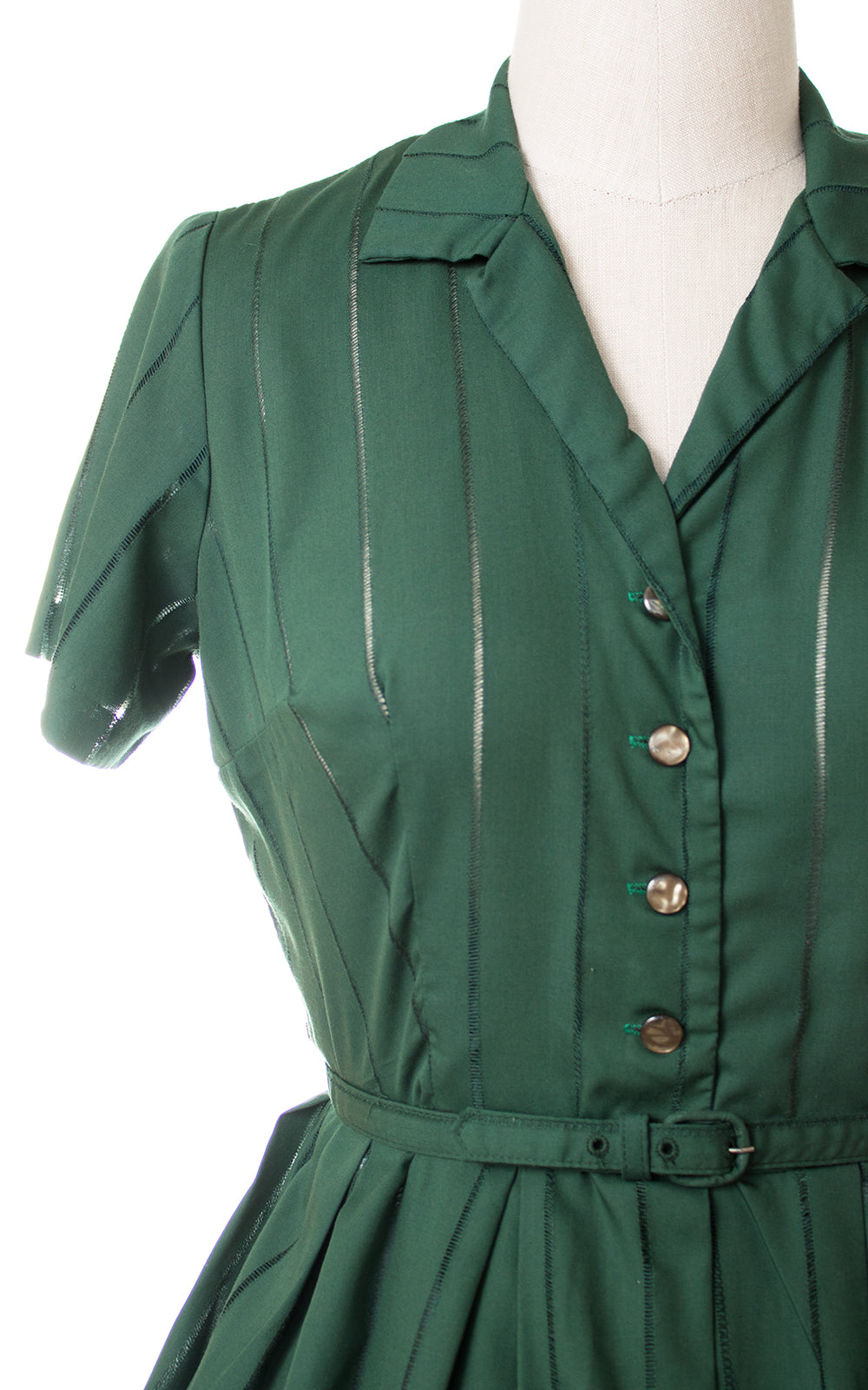1950s Forest Green Cotton Shirtwaist Dress (x-large)