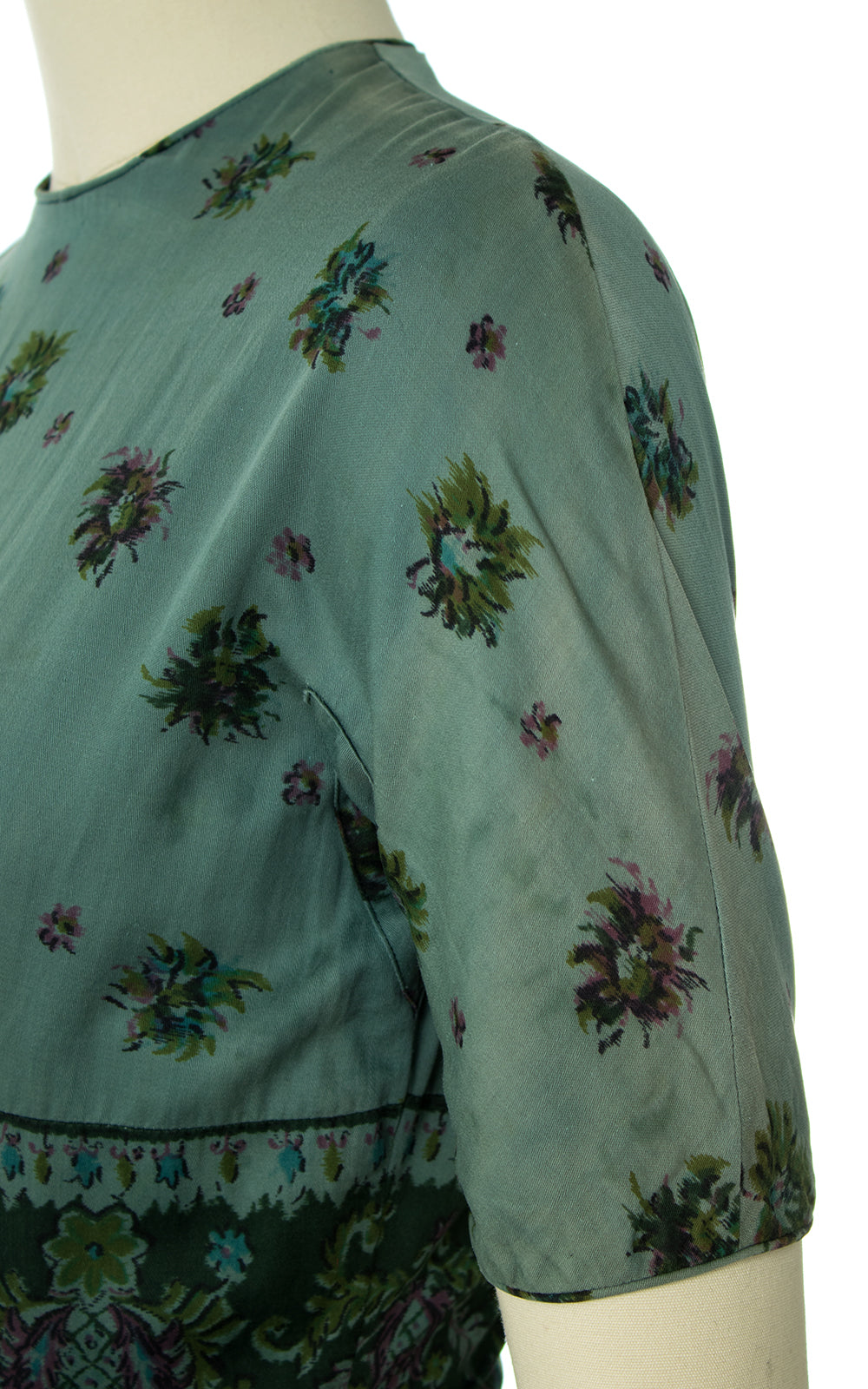 1950s Green Floral Cotton Dress
